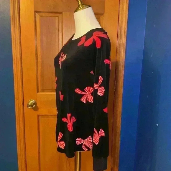 Kate Spade Black Velour Sweater with Red Bows. Size XS - Picture 2 of 9